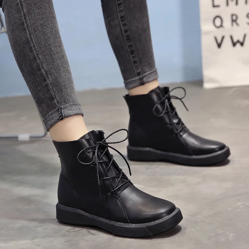 

Women Boots 2018 Hot Ankle Boots Female Ankle Boots Warm Winter Shoes Woman Work Shoes Leather Boots Thick Bottom Ladies Shoes