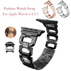 44 40 38 42 мм браслет из нержавеющей стали для часов Apple Watch 4 металлический ремешок для часов со стразами для iWatch Series 3 2 1 Bling