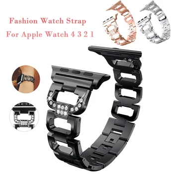 

44 40 38 42mm Stainless Steel Watch Bands For Apple Watch 4 Metal Rhinestone Watch Strap Bracelet For iWatch Series 3 2 1 Bling
