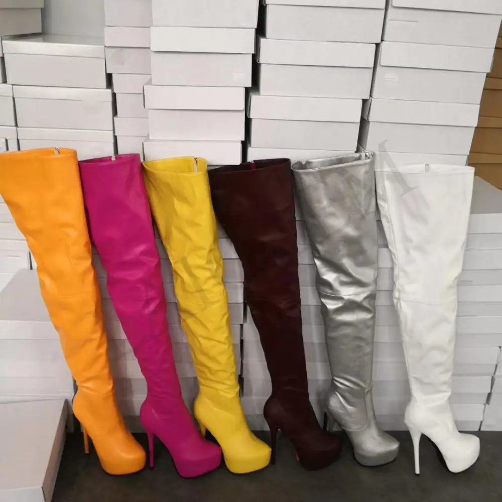 LAIGZEM FASHION Women Over-the-Knee Boots Platform High Heels Black Blue Brown Burgundy Long Boots Botines Mujer Big Size 4-19 (20)