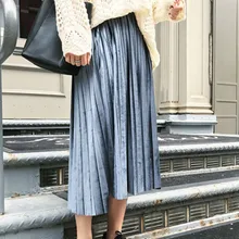 Новинка, осенняя Женская плиссированная юбка, Длинная с резинкой в талии, юбка свободного кроя, юбка большого размера, M-6XL, SK218