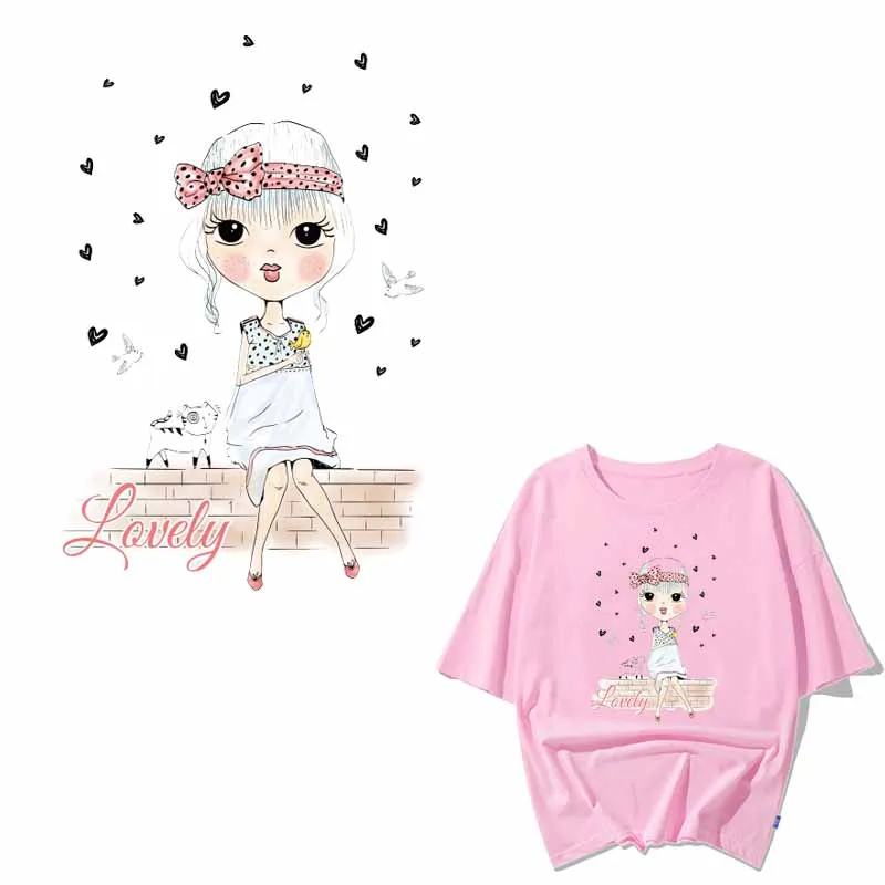 

Lovely Girl Patch Heat Transfers Iron on Cat Heart Letter Patches for Clothing DIY T-shirt Dresses Applique Iron-on Transfers