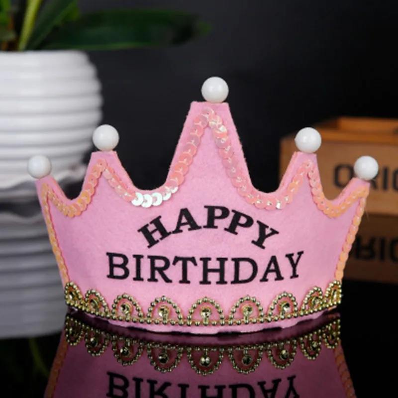 Colorful Crown Shaped LED Kids Birthday Party Hat Pink