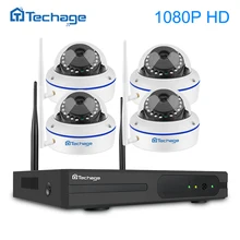 Techage 1080P Audio Record Wireless CCTV System 4CH 1080P NVR Kit 2MP Indoor Dome Security Wifi