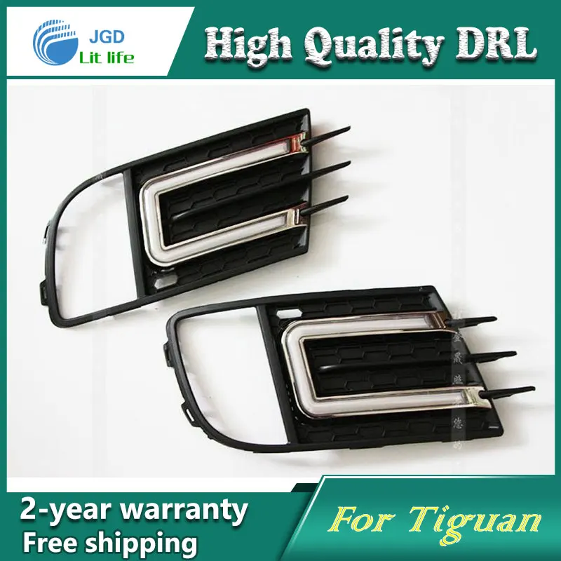 

Free shipping ! 12V 6000k LED DRL Daytime running light case for VW Tiguan 2013-2015 Fog lamp frame Fog light Car styling