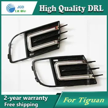 

Free shipping ! 12V 6000k LED DRL Daytime running light case for VW Tiguan 2013-2015 Fog lamp frame Fog light Car styling