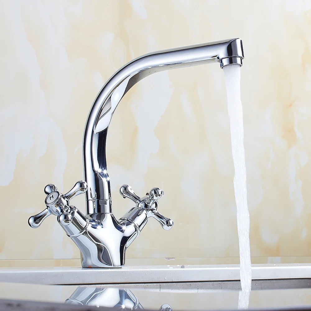 Buy Silver Double handle Kitchen sink faucet Mixer