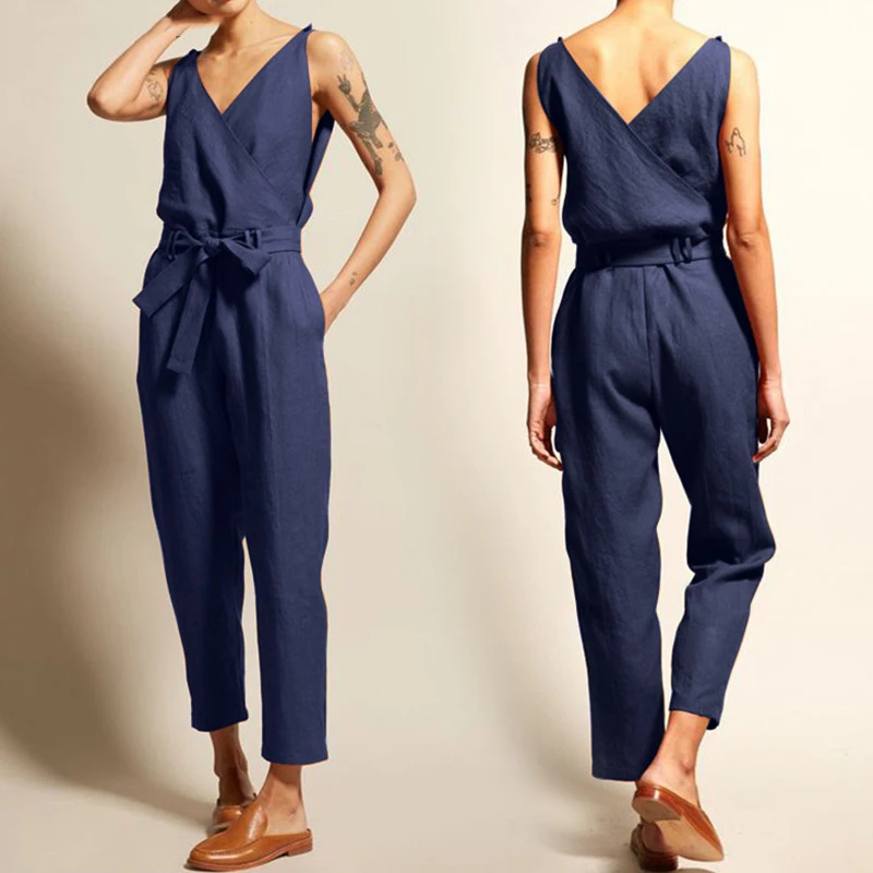 

Women Jumpsuit V-Neck Playsuit Sleeveless Romper Jumpsuit Summer Backless long party coveralls Jumpsuit