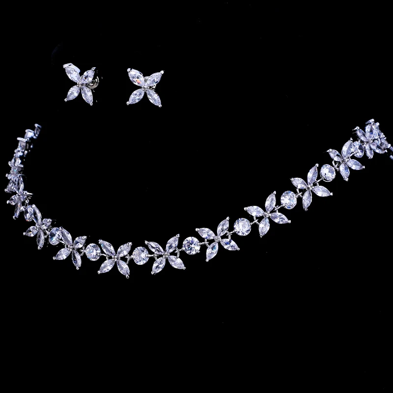 Emmaya Zircons Stunning Crystal Necklace and Earrings Luxury Bridal Party Jewelry Set For Wedding Evening Gift Bridal Jewelry Sets