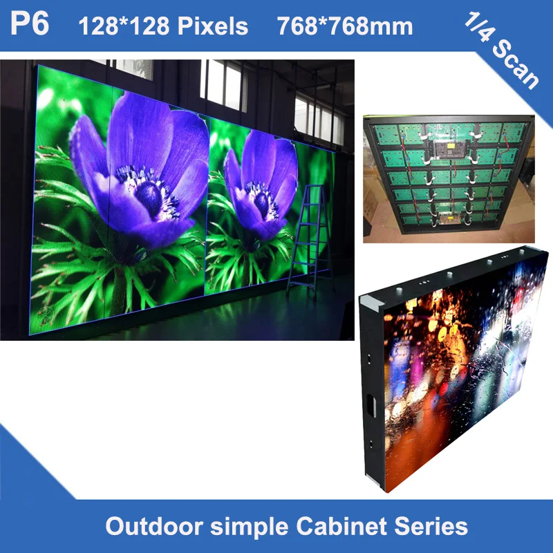 

TEEHO panel LED Display Screen outdoor P6 fixed use simple iron Cabinet 768mm*768mm 128*128 dots 1/4 scan led sign billboard