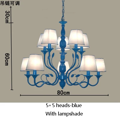 Роскошная деревенская кованая люстра E14 Свеча черная винтажная антикварная домашняя Люстра для гостиной Европейская лампа - Цвет абажура: 10 heads blue B