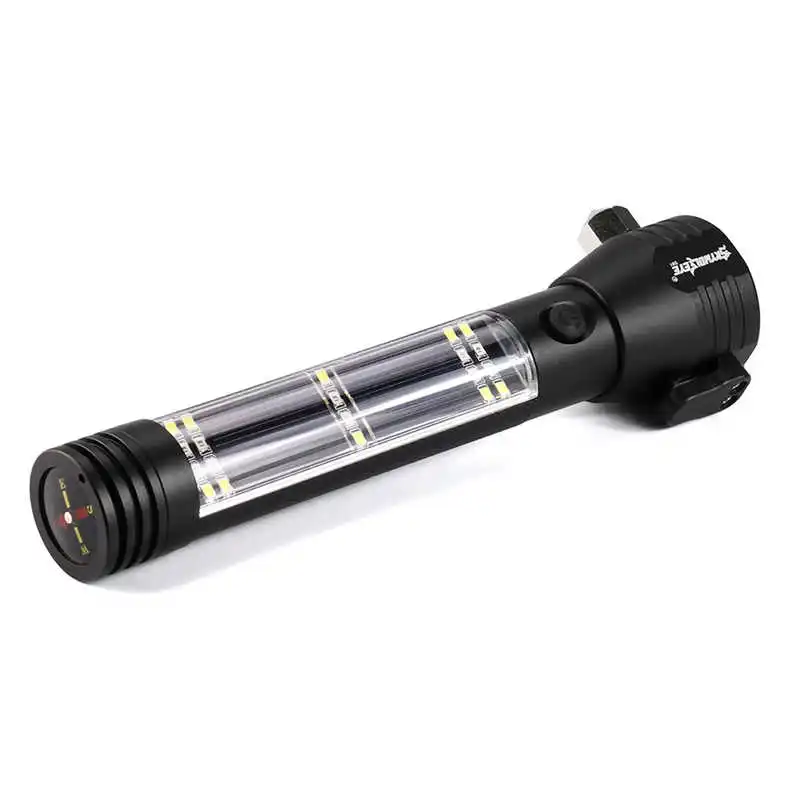 Solar Powered 3W LED Flashlight Safety Hammer Torch Light with Power Bank Magnet powerful led flashlight rechargeable #4A30 (6)