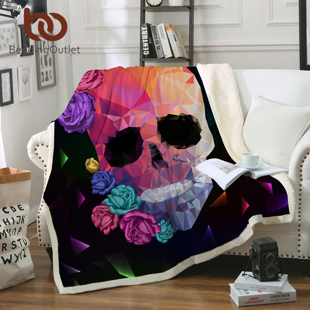 

BeddingOutlet Geometric Skull Sherpa Throw Blanket Gothic Colorful Bedspread Rose Floral Velvet Plush Beds Blanket 150x200cm