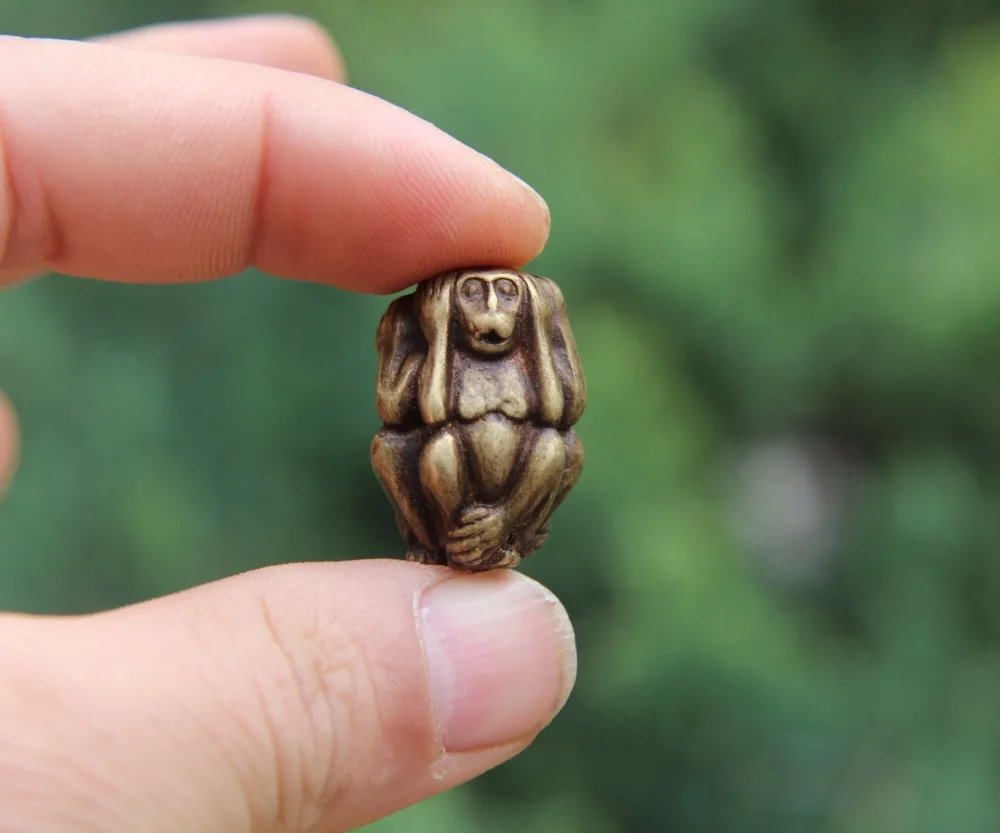 

3 CM Chinese Zodiac Animal 100% Pure Bronze 3 Don't Monkey Statue Amulet Pendant