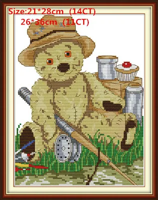 Bear fishing Наборы для вышивки крестом схемы для вышивки крестом водорастворимый холст вышивка крестиком кошки DIY рукоделие зверушки в подарок для украшения дома - Цвет: Bear fishing
