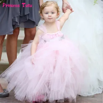 

Girls Wedding Dress White Pink Princess Flower Girl Dress with Ribbons Sashes Baby Girl Party Tutu Dress Children Kids Ball Gown
