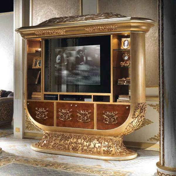 European Style Luxury Imperial Wood Carved Champagne Gold Tv Cabinet European Style Luxury Imperial Wood Carved Champagne Gold Tv Cabinet Stand