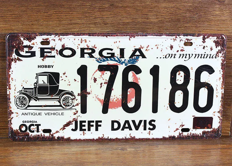 

RONE0175 Car License Plates number " GEORGIA 176186" vintage Vintage Metal tin signs Wall art craft painting 15x30cm