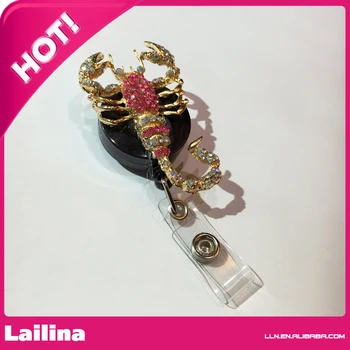 

Bling Rhinestone Colorful Pink Bling Scorpio (Scorpion) Decorated Retractable Badge Reel ID Holder