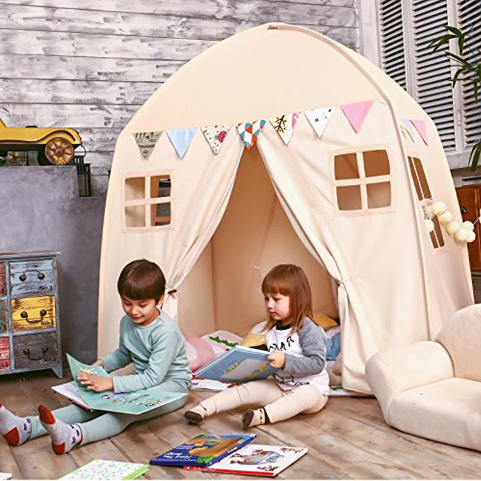 Палатка для детей игровой домик бежевый хлопок холст игровой дом под тентом игрушка для игры дома и на улице маленькая принцесса девочки мальчики подарок для малышей