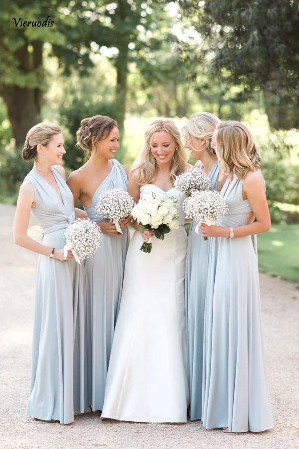 

New Light Blue Bridesmaid Dresses Pleated Floor length Country Beach Wedding Guest Party Gowns Long Prom Dress