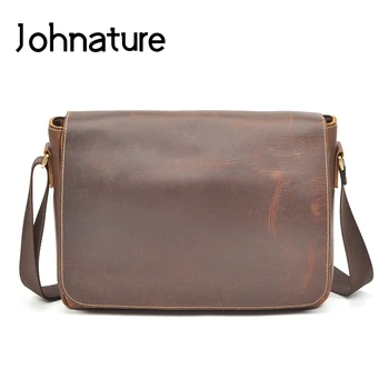 

Johnature 2020 New Vintage Men Genuine Leather Briefcase Crazy Horse Leather Leisure Large Capacity Shoulder & Crossbody Bags
