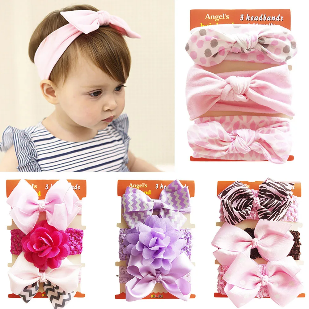 

3Pcs Kids Floral Headband Girls Baby Elastic Bowknot Accessories Hairband Set New Arrival Dropshipping