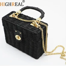 New Rattan Black Straw Shoulder Bag Women Hand-woven Messenger Bag Summer Beach Square Box Straw Handbag For Lady Bolsa Feminina