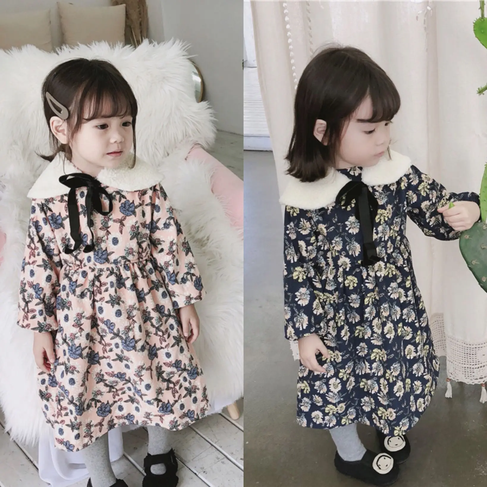 1pc Toddler Girls Flowers Winter Dress Vintage Children Floral Pattern ...