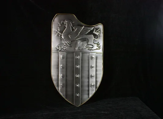 S2922 HANDMADE MEDIEVAL SILVER IRON FLYING DRAGON SHIELD W/ HANDLE 15.4