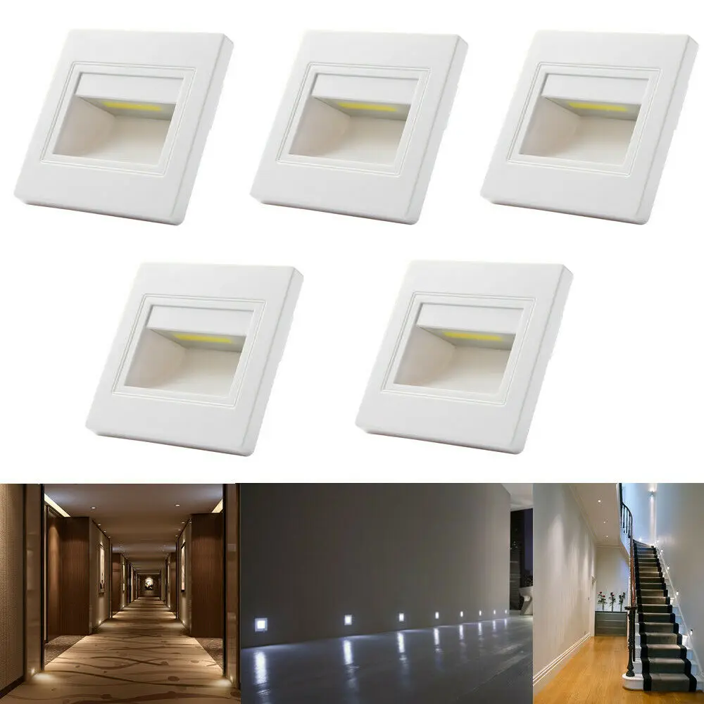 

5 Packs Warm White 2.5W LED Wall Plinth Recessed Stair Step Hall Corridor Lamp Corner Lights Night Lights White Cover