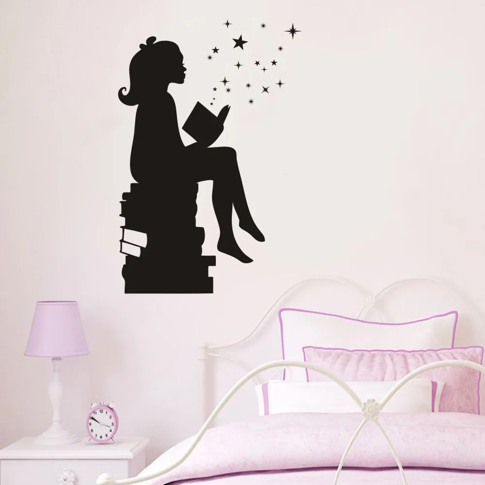 YOYOYU Wall Decal Girl Reading Book Vinyl Wall Stickers Classroom