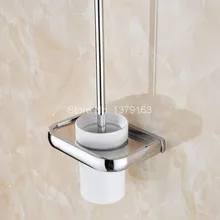 Luxury Polished Gold Color Brass Wall Mounted Toilet Brush & Holder Set White Brush Ceramic Cup Bathroom Accessory aba835