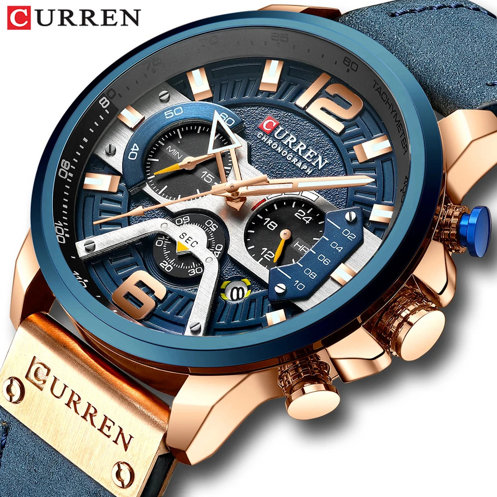 TRENDING! CURREN Casual Sport Watches for Men Blue Top Brand Luxury Military Leather Wrist Watch Man Clock Fashion Chronograph Wristwatch