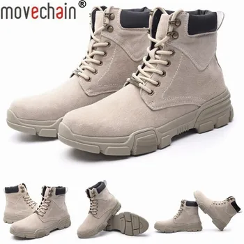 

movechain Men's Suede Leather Lace-Up Martin Ankle Boots Winter Warm Military Boots Man Chelsea Boot Mens Casual Outdoor Shoes