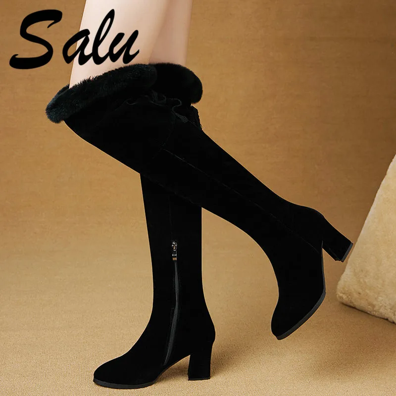 

Salu New Plus Size 32-40 Autumn Winter Platform Round Toe Thin High Heel Over The Knee Boots Thigh High Boots Women