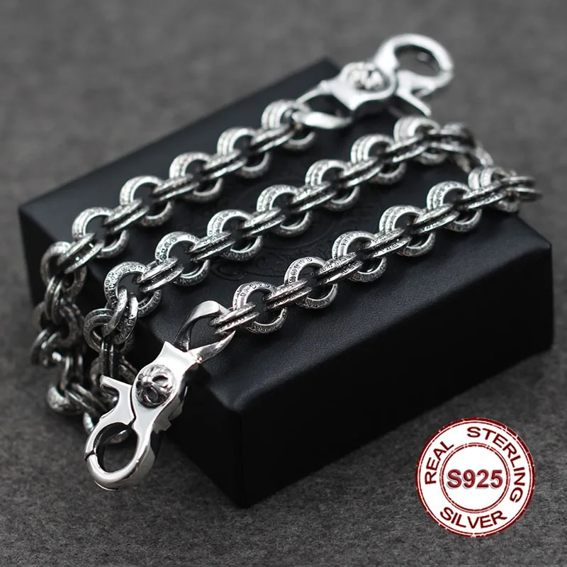 

S925 Men's Sterling Silver Trousers Retro personality punk style Double circle chain jewelry Girls package chain Send lover's