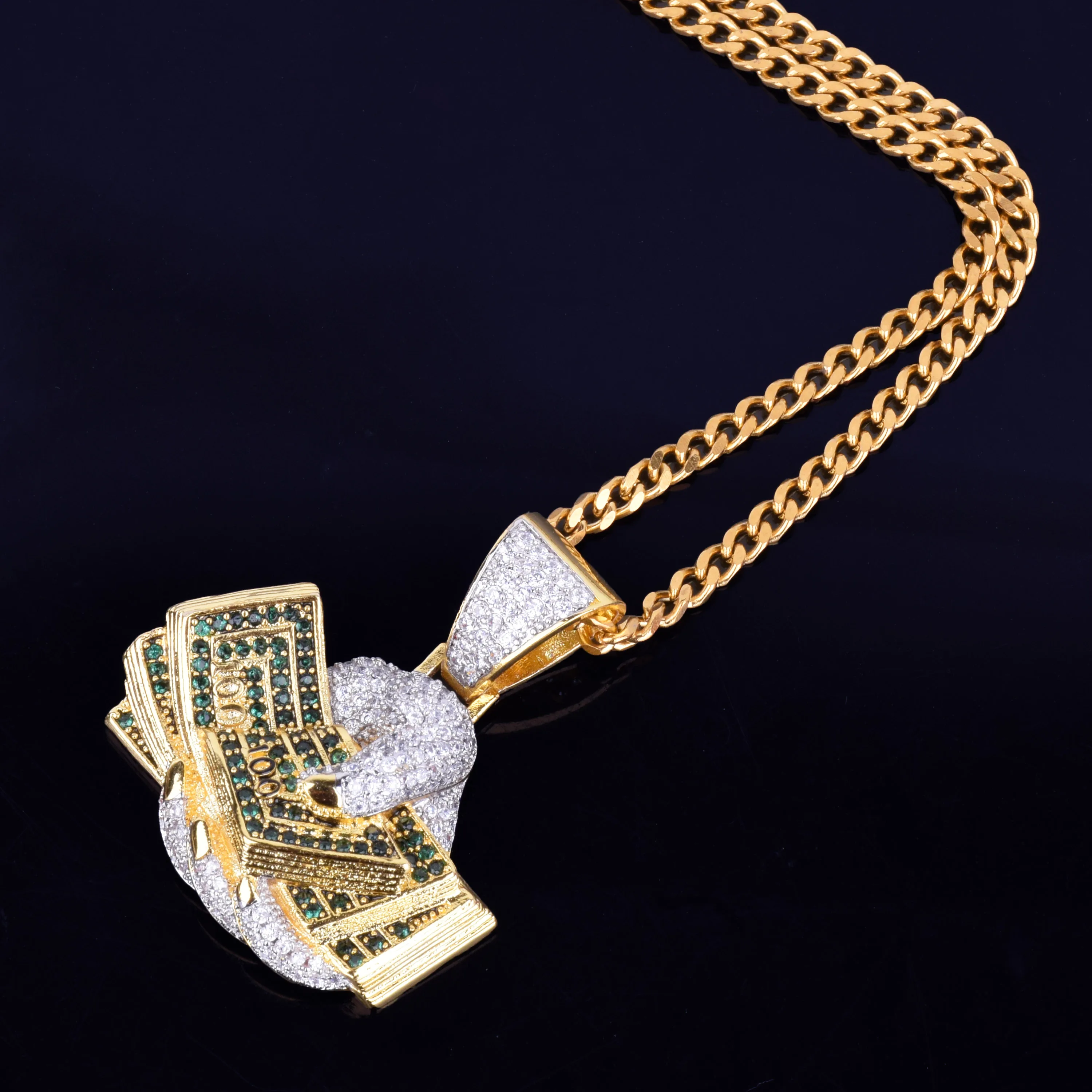 Hand Money Dollar Necklace & Pendant Gold Color AAA Cubic
