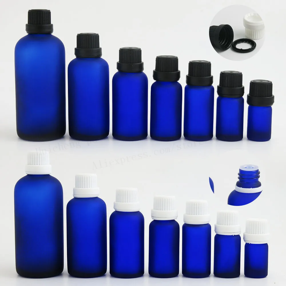 

12pcs Frost Blue Glass Essential Oil Bottles With Reducer Plastic Tamper Evident Lids 5ml 1/3oz 1/2oz 2/3oz 1oz 50ml 100ml