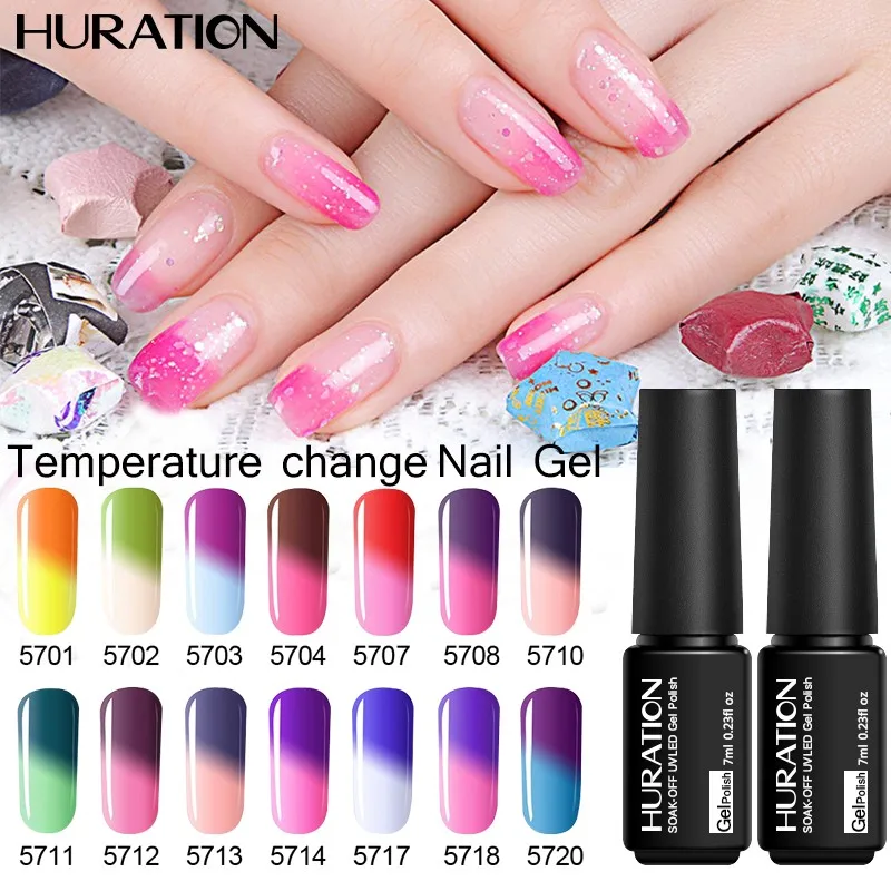 

Huration New Thermo Temperature Change Gel Nail Polish Manicure Gel Lacquer Soak Off UV LED Change Color Hybrid Varnish Nail Art