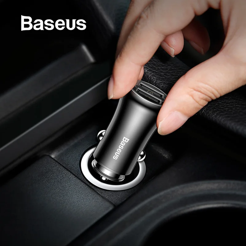 Baseus شاحن سيارة ثنائي USB شاحن سيارة سيارة التصميم شاحن يو اس بي للهاتف المحمول سريع سيارة الهاتف شاحن هواتف xiaomi Roidmi 3 s
