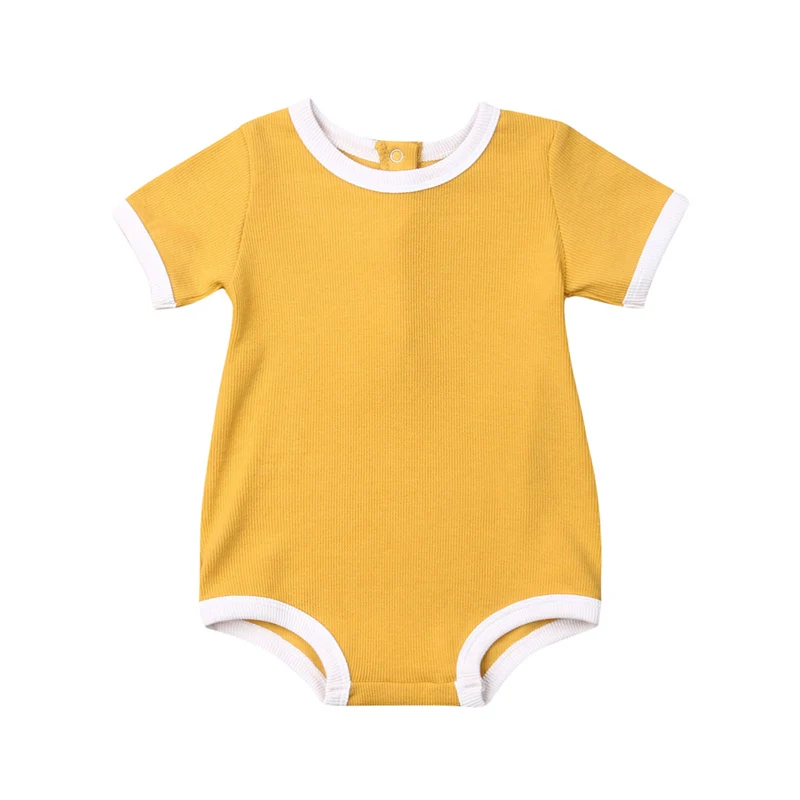 Новое поступление, От 0 до 3 лет детский однотонный хлопковый комбинезон с короткими рукавами для маленьких мальчиков и девочек, цельнокроеная одежда