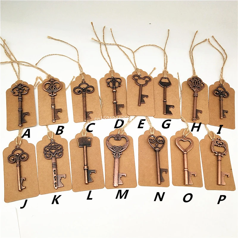 

50 Pcs Key Beer Bottle Opener Beer Openers with Tags Key Ring Vintage Skeleton Openers Party Favors Wedding Gifts for Guests