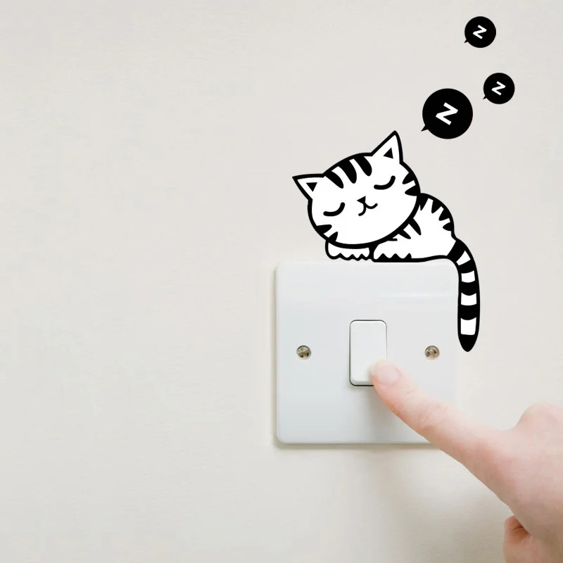 

3pcs/lot 12cmx14cm Multi-purpose Sticker for Socket Switch Cute Black Sleeping Cat Sticker Cartoon Adhesive Useful Wall Sticker