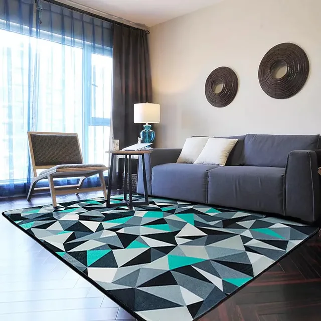 Niebieski I Szary Dywan 100150 Cm Nowoczesny Geometryczny Alfombra
