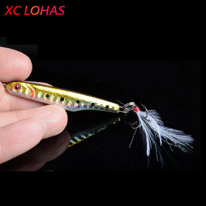 

5.7cm 15.7g Heavy Metal Jigging Lures with Feather Tail Long Spoon Laser Surface Artificial Lure Bait LB019