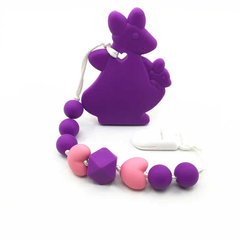 purple Силиконовый детский Прорезыватель на цепочке с зажимом для новорожденных, держатель для пустышки, мягкая игрушка с шестиугольными бусинами, цепочка с зажимами для животных - Цвет: purple