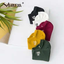 Verlena, разноцветные удобные носки из чистого хлопка, женские носки с вышитыми буквами и манжетами, простые новые носки, 7 пар, на каждый день, разные