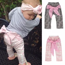 Puseky/штаны для маленьких мальчиков и девочек детские трикотажные леопардовые леггинсы с треугольниками для девочек повседневные шаровары с большим бантом