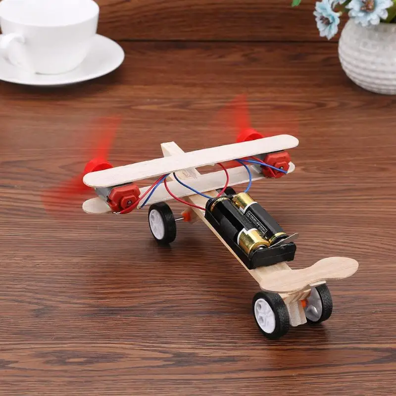 Twin Blades Electric Skating Aircraft Kit Toy Airplane Science DIY Model